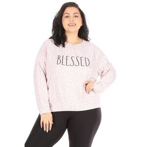 Women's "BLESSED" Plus Size Rae Dunn Raglan Sweatshirt New w Tags COLOR TAN